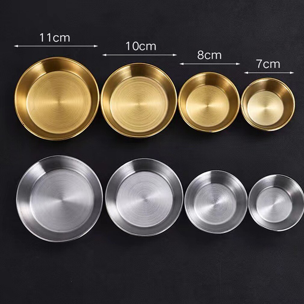 Mini Dish Golden Silver Sauce Dish Appetizer Serving Tray Stainless Steel Soy Sauce Dishes Spice Plates Kitchen Supplies Plates