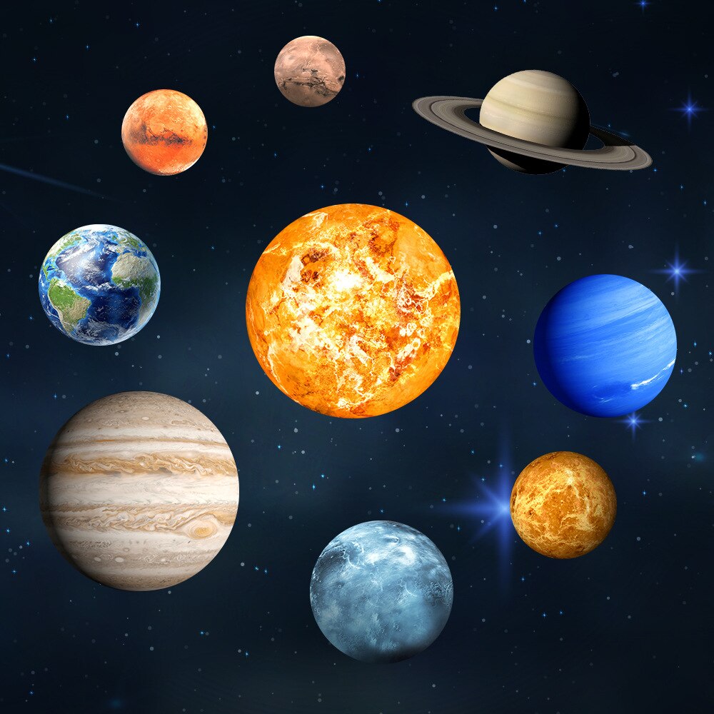 9 Planet Solar System Fluorescent Wall Sticker The Universe Planet Galaxy Kids Toy Indoor Bedroom Decoration Toy: FL10145