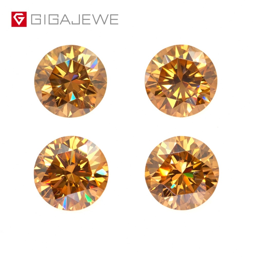 GIGAJEWE Moissanite Golden Color VVS1 Round Cut laboratory Diamond Gem Loose Stone Charms For DIY Jewelry Making Girlfriend