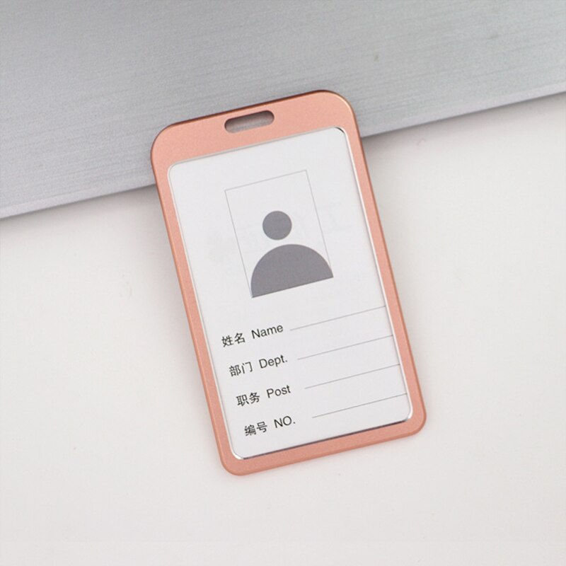 Aluminum Alloy Large Colorful Staff Credentials Badge Holder Hang Lanyard for School Students Hang Neck Name Pass ID Card Sleeve: Small-V-Rose Gold