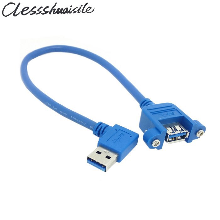 25 cm 90 Graden Haaks USB 3.0 Een Mannelijke Verlengkabel met Mount Schroef Type