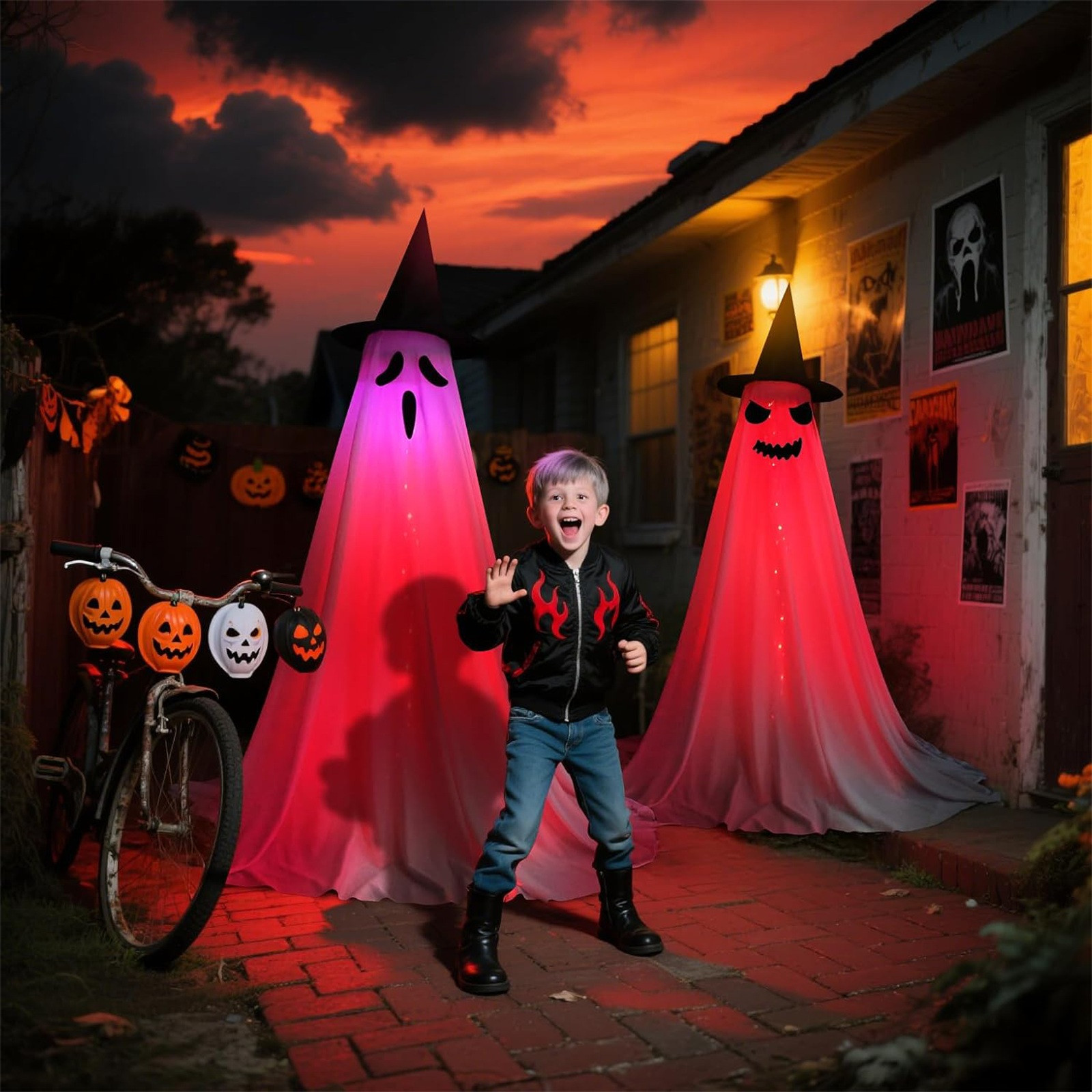 Lysende spøkelse halloween-dekorasjoner utendørs spøkelsesdekorasjoner skumle stående spøkelser dekor til inngangsdør veranda hage hjemmefest
