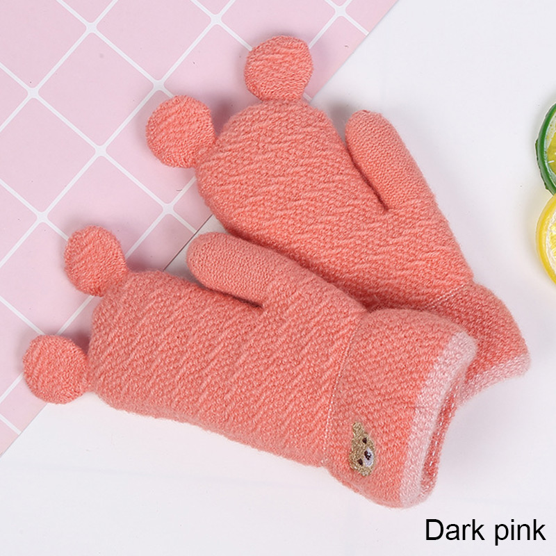 Guantes de invierno para niños de Evrfelan, mitones de algodón de punto con forma de dibujos animados, coloridos guantes y mitones de invierno para niños y niñas: dark pink