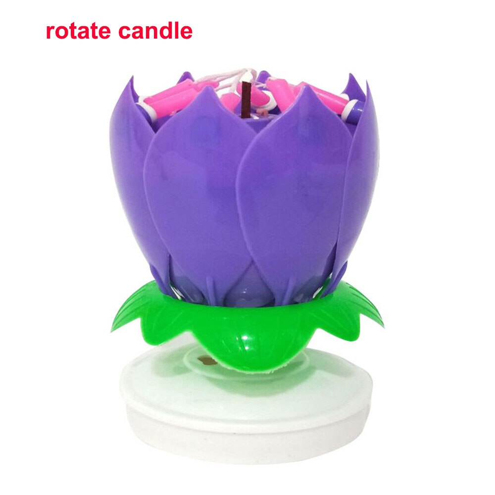 Electronic Birthday Candles Double Lotus Music Blossom Rotating Cake Candle Party Decoration Candle For Birthday Innovative: Purple