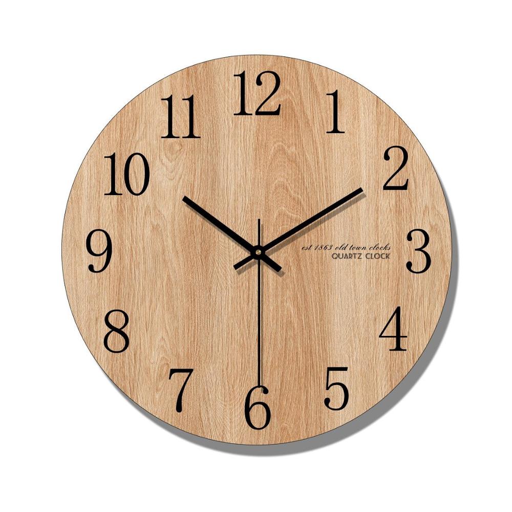 Horloge murale ronde en bois style arabe | numérique, décoration murale de salon silencieux, pour la maison, de montre murale