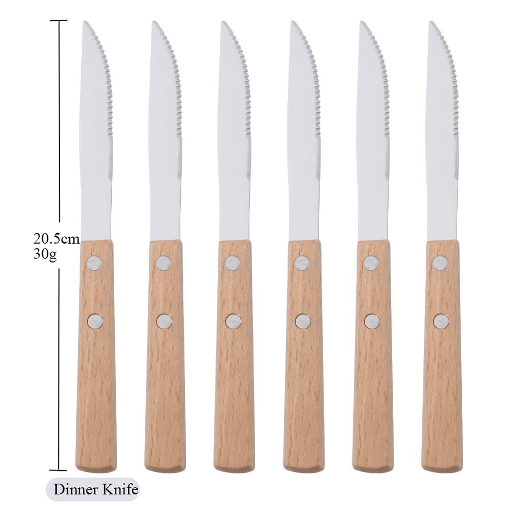 6/10Pcs flatware Set Natural Wood Handle Steak Knives Cutlery Stainless Steel Dinner Knife Dinnerware Kitchen Silverware Set: green