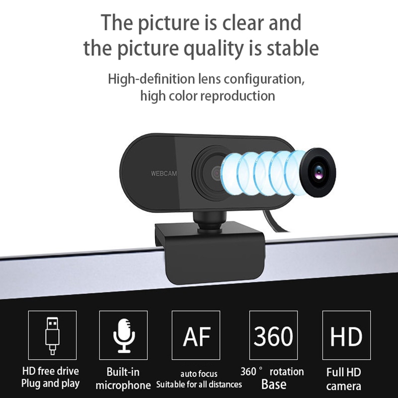 HD1080P Webcam USB Web Camera Cam Mini Computer Camera With Mic Flexible Rotatable For Online Education Video Recording Work