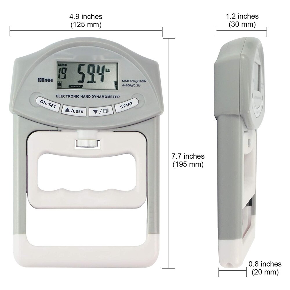 90kg/198lbs Electronic Digital Hand Dynamometer Auto Capturing Power Counting Gripper Hand Grips Strengthener Measurement Meter