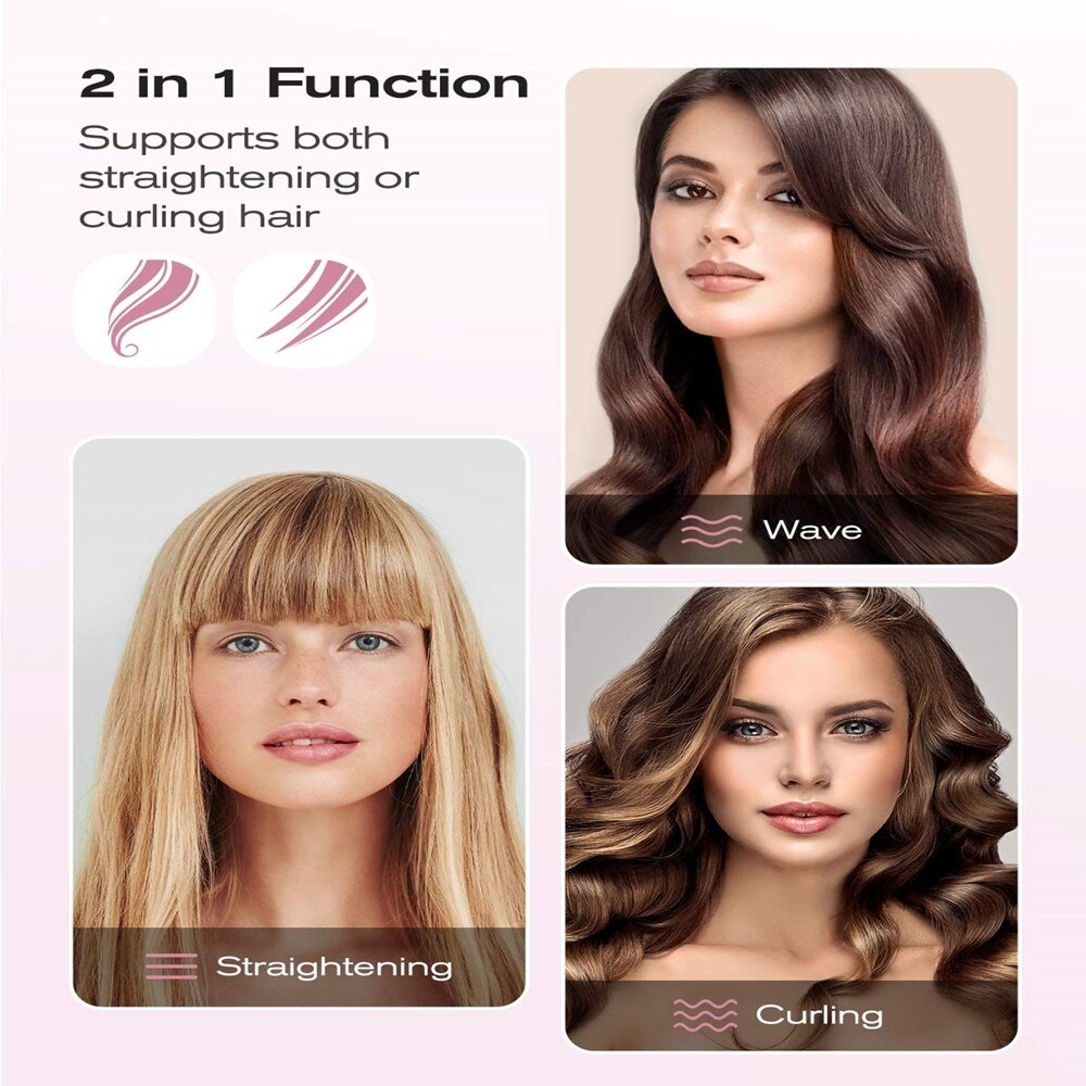 KIPOZI Mini Flat Iron Travel Ceramic 2 In 1 Hair Curler Dual Voltage Quick Heating Hair Straightener Light Weight