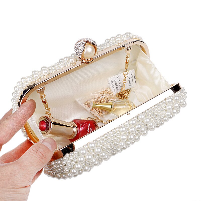 Pearl Clutch Tassen Party Wedding Champagne Portemonnee Vrouwen Witte Kleine Handtassen Elegante Avondtassen Keten Schoudertas FTB331