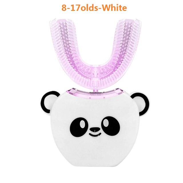 Smart 360 Degrees Automatic Sonic Electric Toothbrush for Children Adult U Type 4 Modes Tooth Brush USB Charging Tooth Whitening: 8-17old white