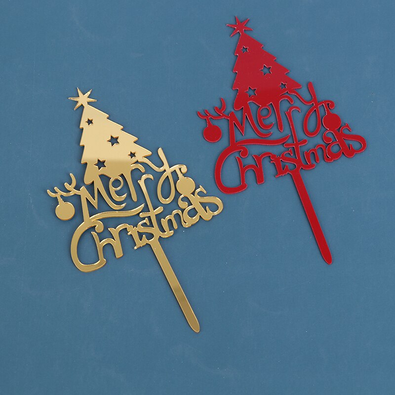 1PC Merry Christmas Cake Flag Topper Acrylic Cake Card Inserting Party Cake Decoration Christmas Plug-in party Supplies