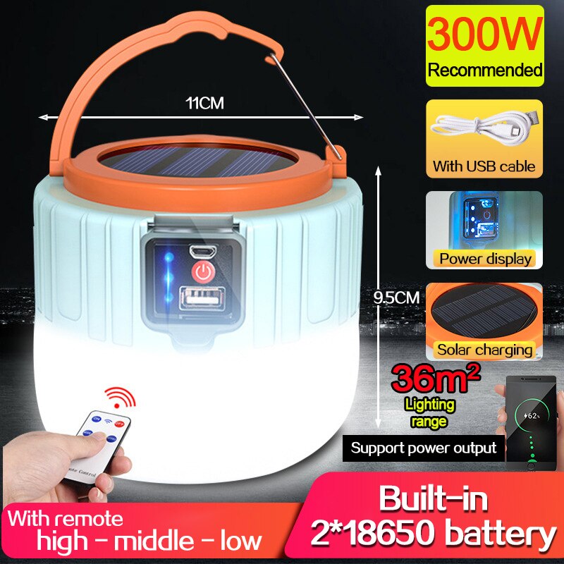 Luz LED Solar para acampada, Bombilla recargable por USB de 300W para tienda de campaña al aire libre, linternas portátiles, luces de emergencia para barbacoa y senderismo: Type D