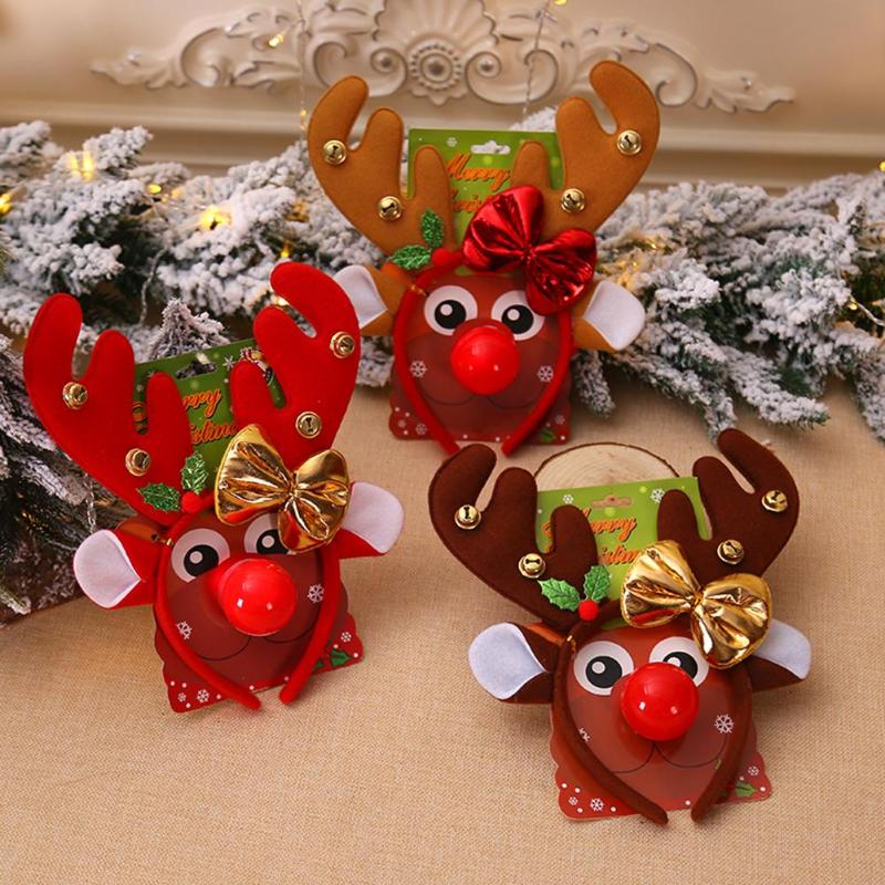Lovely Christmas Headband with Red Nose Reindeer Antlers Hair Hoop for Kids Headwear Festival Decorative Accessories