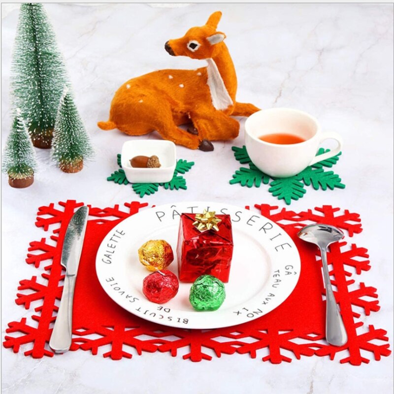 Kerst Placemat Xmas Tafel Vilt Mat Schotel Coaster Warmte Isolatie Bestek Mat