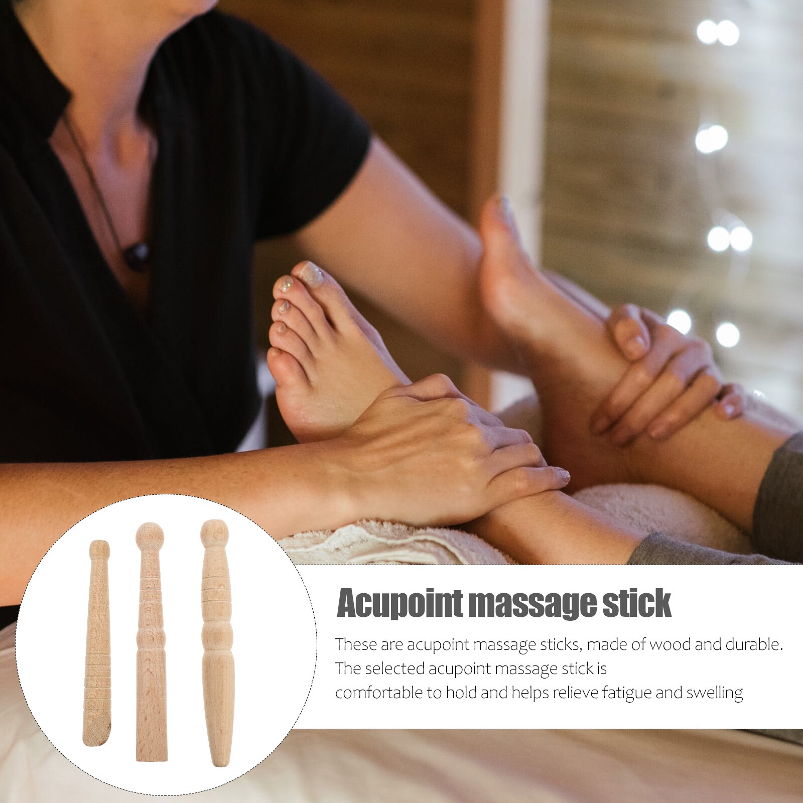 1 Set 3pcs Wooden Rods Acupuncture Points Sole Massaging Sticks