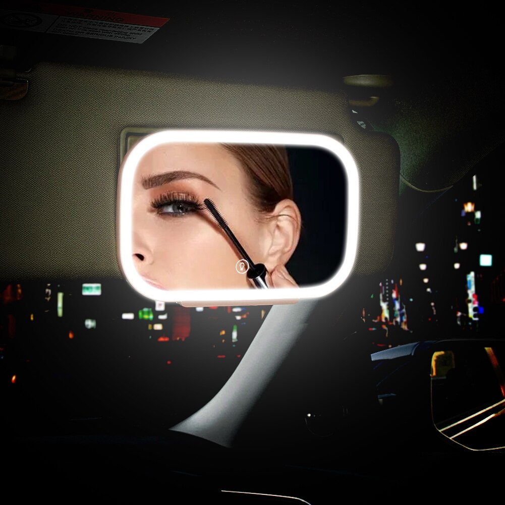 Car Sun Visor Mirror with LED Lights Makeup Sun-Shading Cosmetic Touch Screen Mirror Adjustable Vanity Mirror Clip on Automobile