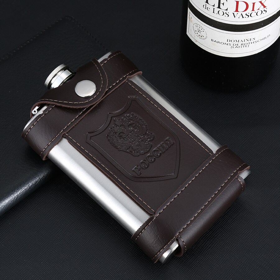 XYKIT 9oz Mini Stainless Steel Flask Alcohol Liquor Whiskey Hip Flask Wine Flask Portable Brown