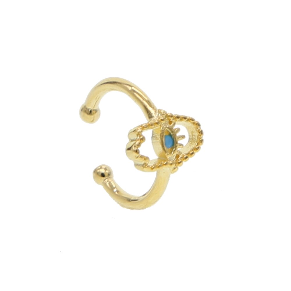 1 PIECE Gold filled micro pave turquoises stone with white white zirconia turkish evil eye hamsa hand ear cuff clip on earring: hand