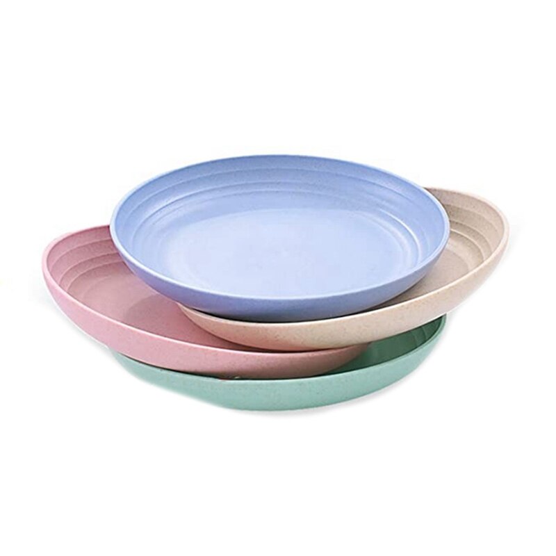4Pcs 10 Inch Wheat Straw Deep Dinner Plates - Microwave and Dishwasher Safe, Unbreakable Sturdy Plastic Dinner Plates: Default Title