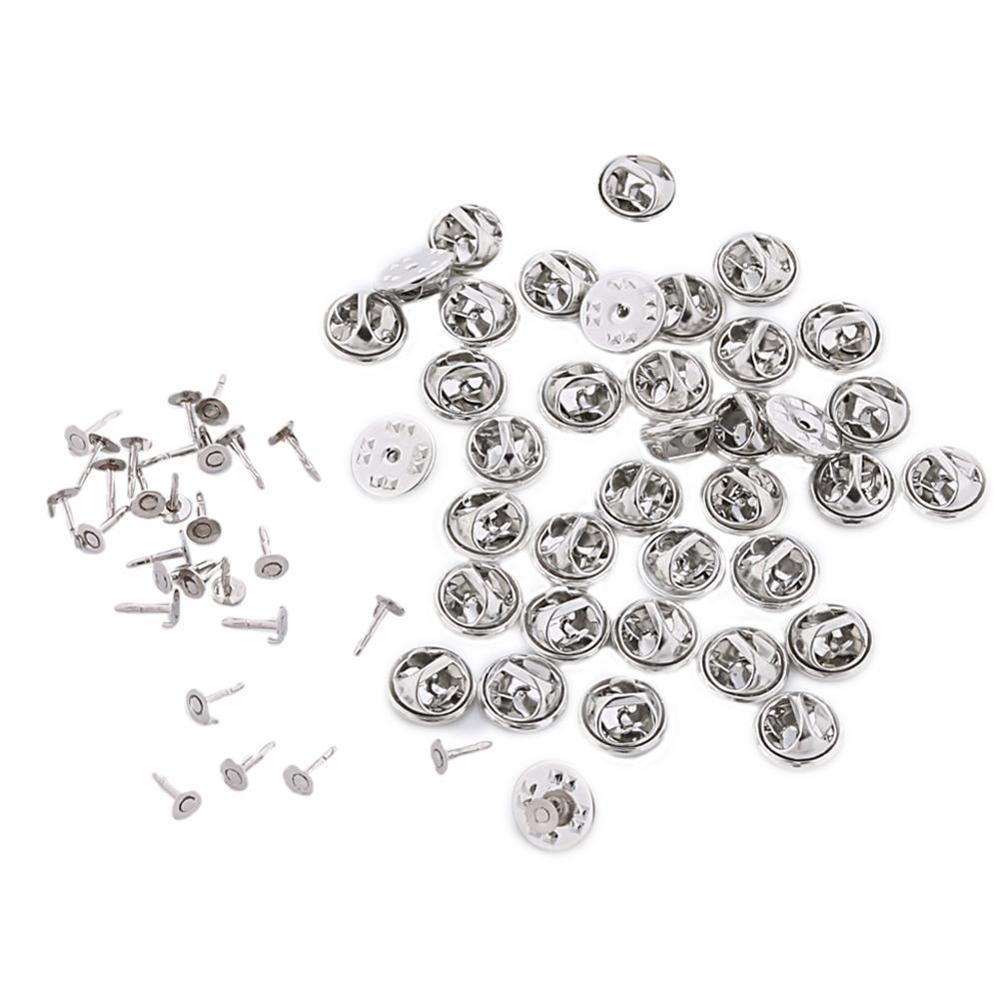 100 Pcs Gold Rhodium Kleur Koper Nail Tie Grip Revers Pin Terug Clutch Scatter Vlinder Sluiting Grip Houder Badge Diy sieraden: sliver