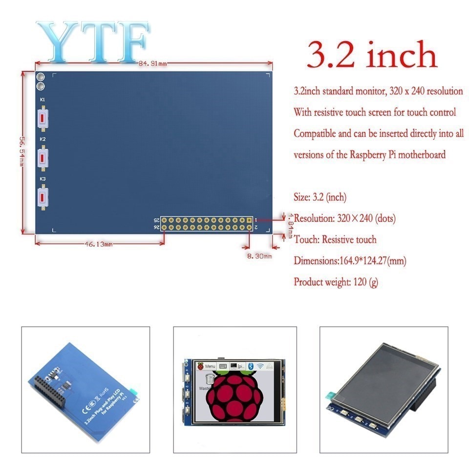 Raspberry Pi 3B+ 4 B 3.2/3.5/5/7/10.1 inch touch LCD Display Module Support