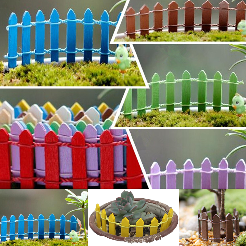 5 st trädgårdsskötsel mini staket miniatyr liten trä stängsel diy älva trädgård mikro dockhus grindar dekor ornament 5 färger 10*3cm
