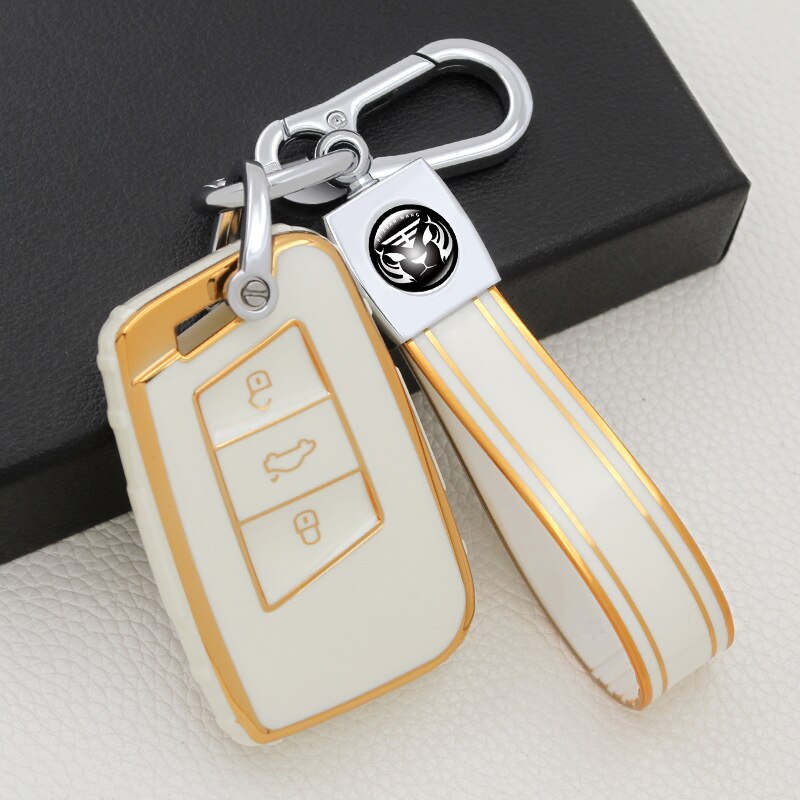 Auto Key Case Cover Fob Set Voor Vw Passat B8 Arteon Atlas Jetta Skoda Kodiaq Superb A7 Houder Auto shell Accessoires Sleutelhanger: white keychain