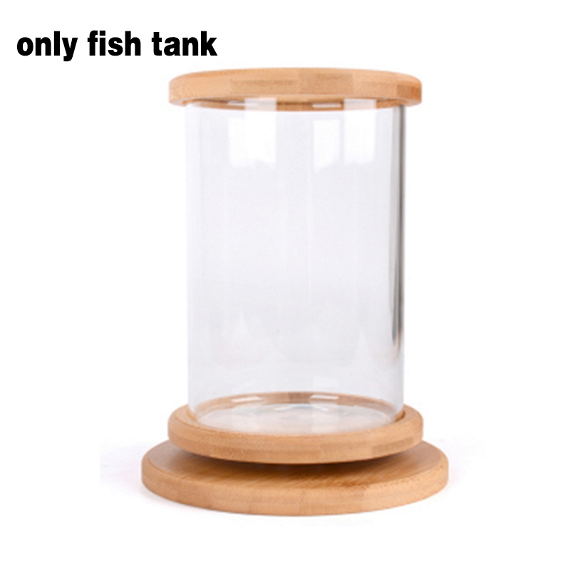 1pcs Glass Betta Fish Tank Bamboo Base Mini Decoration Accessories Rotate Bowl Aquarium Accessories1pcs: only fish tank