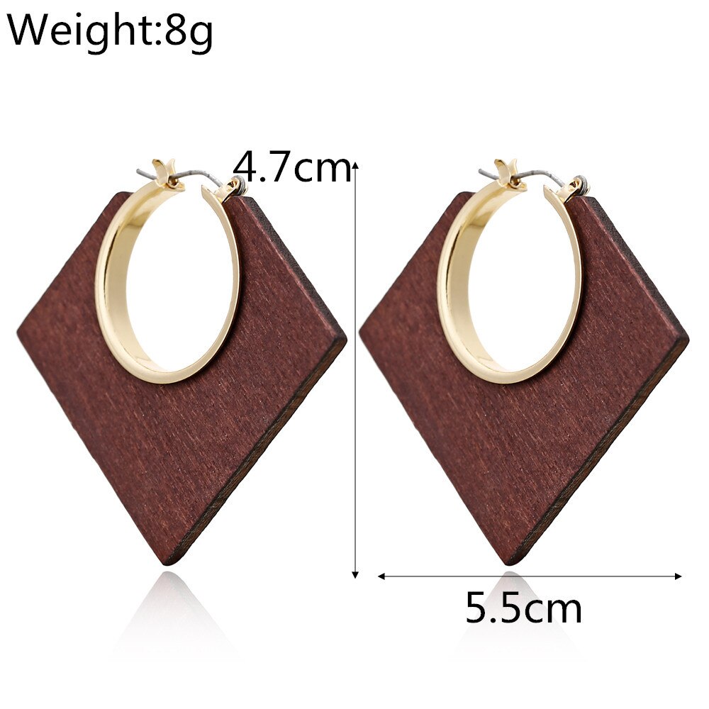 Pendientes de aro cuadrados de madera con formas geométricas para mujer, aretes de aro cuadrados de madera para mujer, joyería de de boda, Orecchino