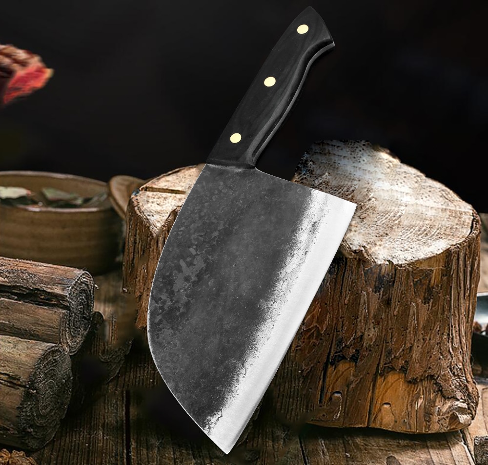 Kkwolf handmade forged kitchen chef knife full Tang high carbon steel slaughter knife cut cleaver Utility Chinese kitchen knife