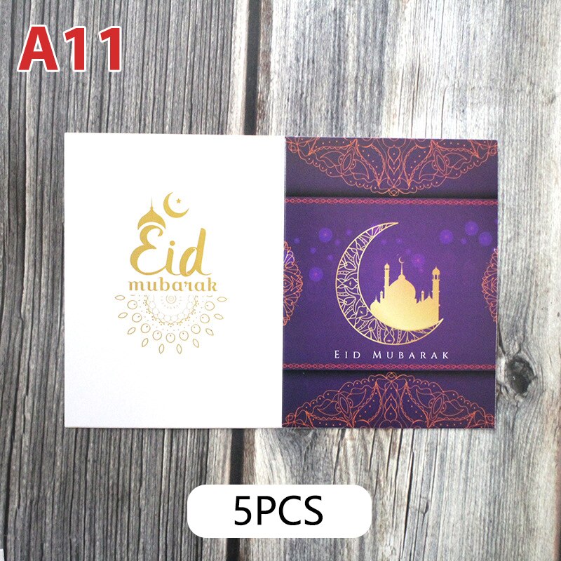 5pcs/set EID MUBARAK Greeting Card Muslim Eid Mubarak Ramadan Blessing Card Ramadan Decoration Festival Card Wish Card: A11