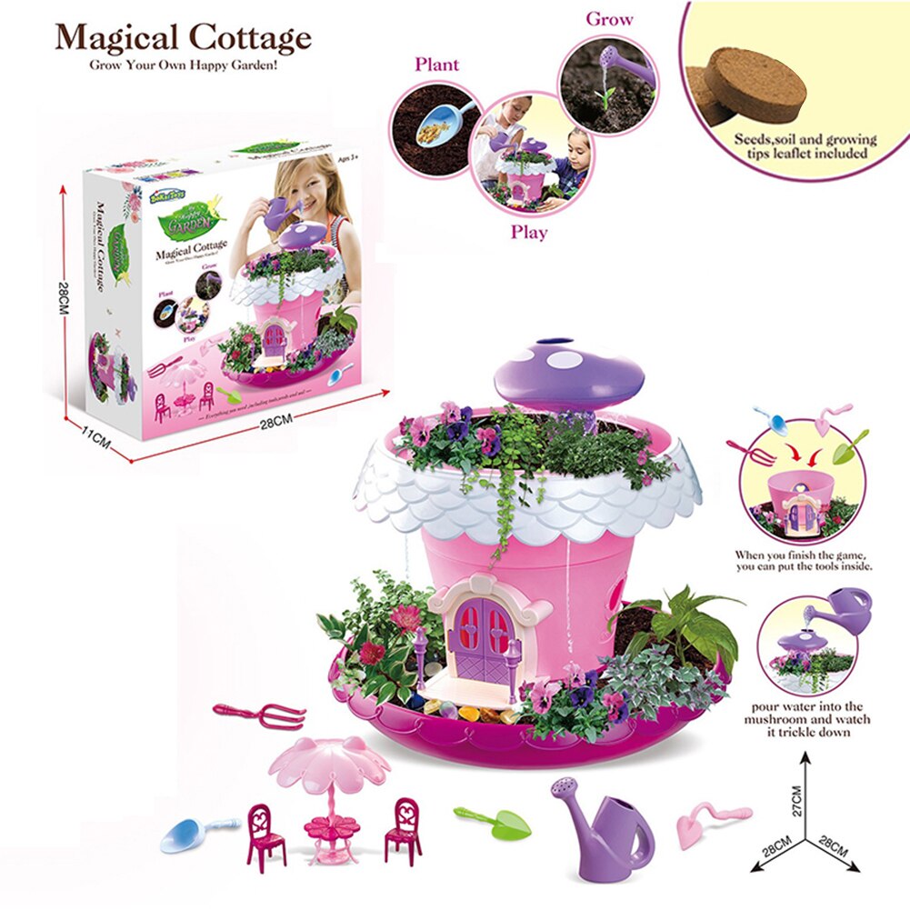 DIY Fairy Tale Garden Magic House Play House Planting Potted Garden Educational Pretend Toy Girl Birthday: Pink
