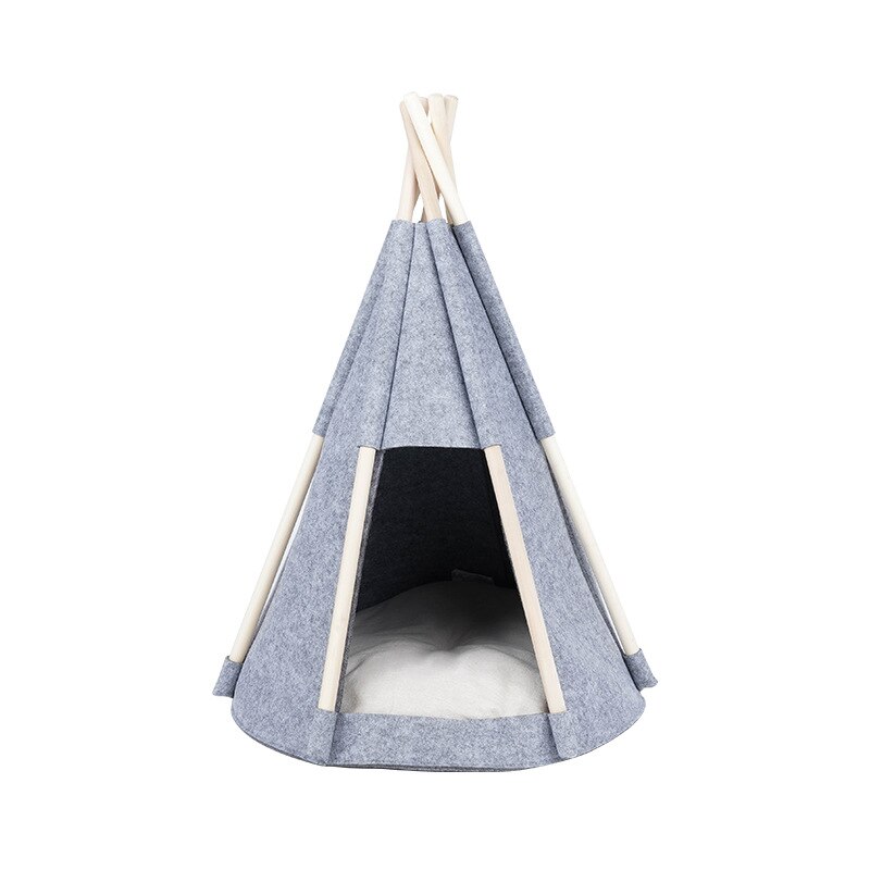 Pet Tent Bed, Pet Teepee Dog Cat Bed with Thick Pad, Dog Supplies Felt Pet Bed, Portable Foldable Durable Pet