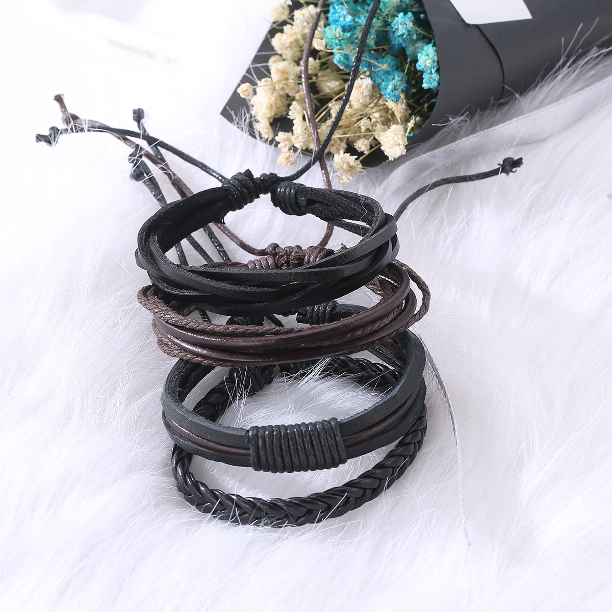 4pca/Set Armbanden En Armbanden Heren Lederen Armbanden Pulseira Masculina Sieraden Charm Bileklik Pulseiras Vriendje Vriendin: Default Title