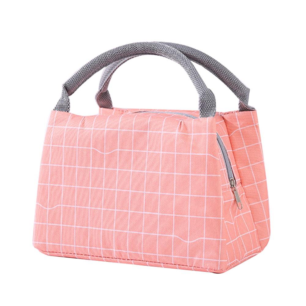 Functional Pattern Cooler Lunch Box Portable Insulated Canvas Bento Lunch Bag Thermal Food Picnic Lunch Container for Women Kids: Pink square