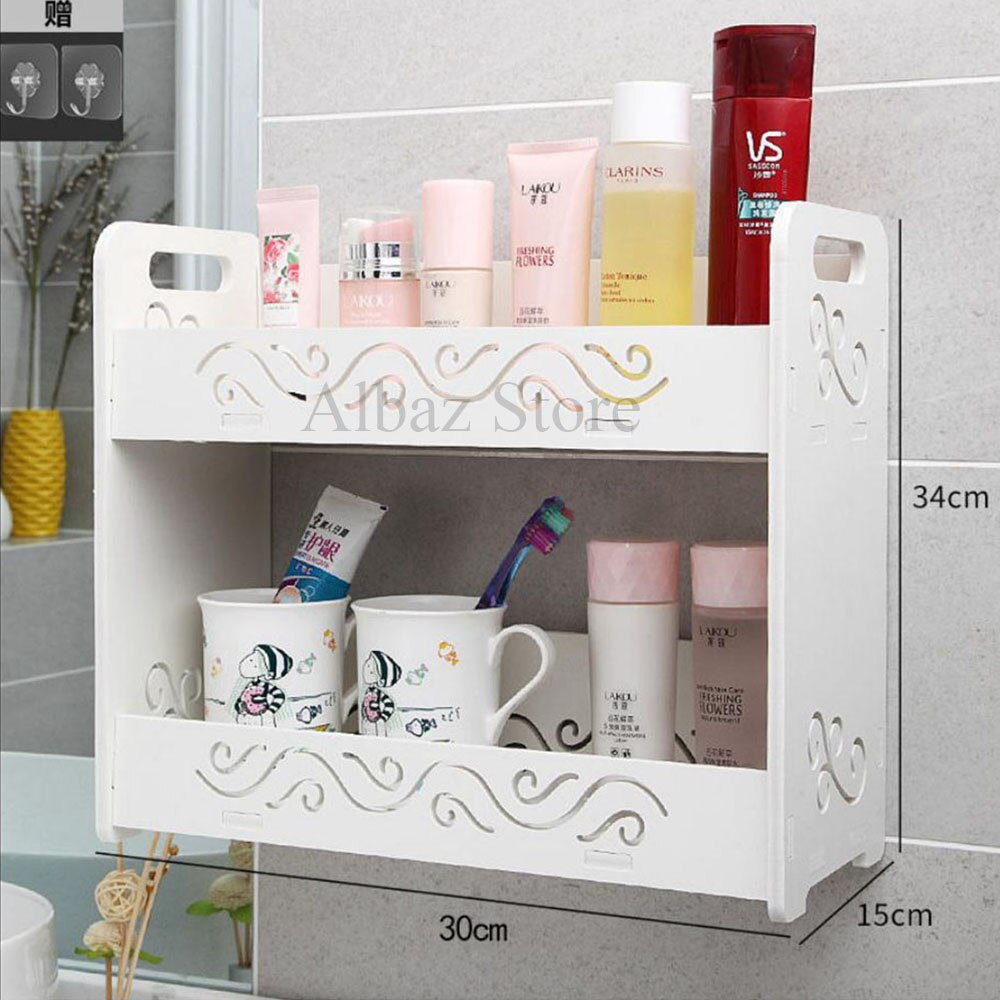 Punch-free Bathroom Toilet Wall Shelf Cosmetic Bedroom Vanity Storage Rack Kitchen Drawer Organizer Desk: A