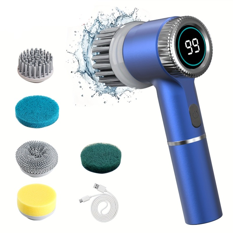 Purificador giratório elétrico com 5 cabeças de escova substituíveis, purificador de chuveiro recarregável portátil ajustável de três velocidades