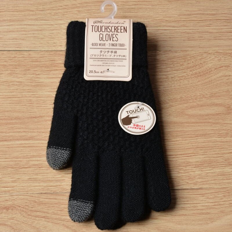 Adult woman Men Touch Screen Gloves and child Kids Boy girl Knit Gloves Winter Warm Full finger Gloves ST8: black