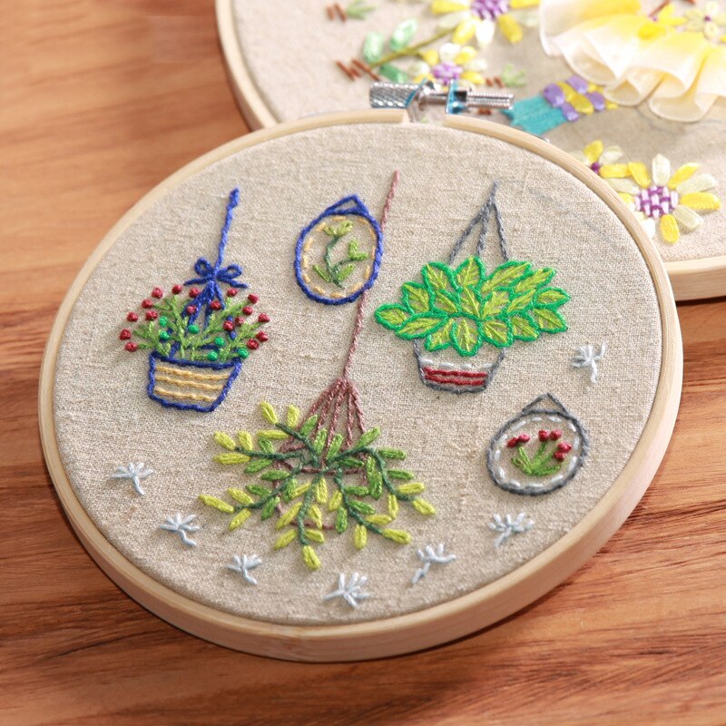 3 st blomma gräs gör det själv broderi blomma handarbete handarbete för nybörjare korsstygn kit band målning broderi båge: E