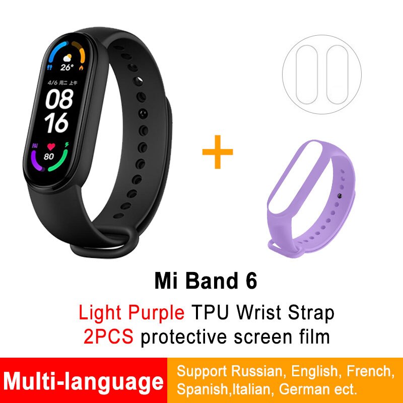 Global Version Xiaomi Mi Band 6 Smart optional Bracelet Color Blood Oxygen Fitness Traker Heart Rate Bluetooth Waterproof: GB 2Flims LP