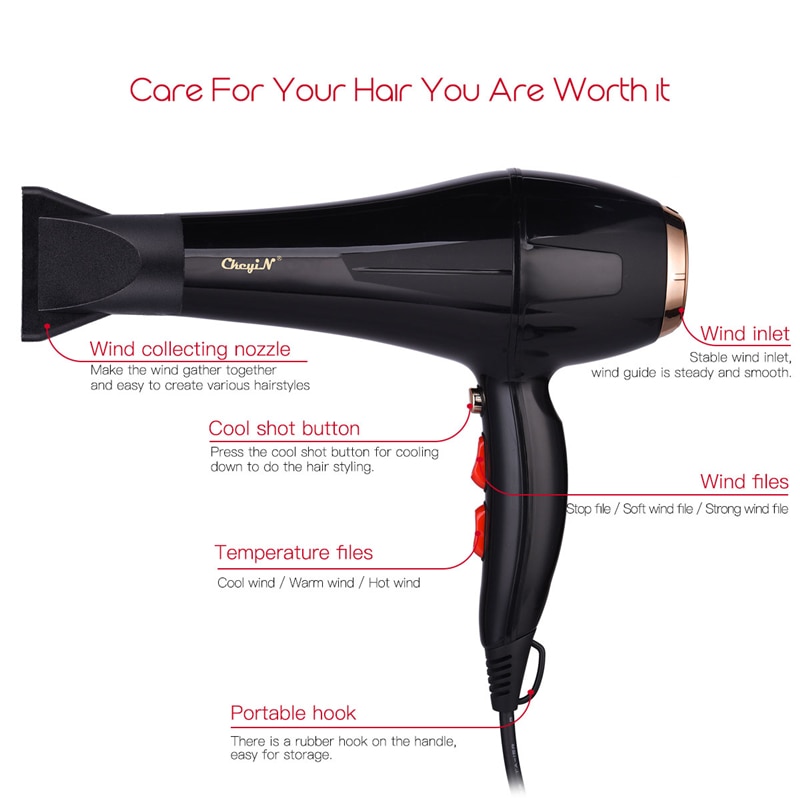 Hair Dryer 5000W Electric Blow Dryer Powerful Hydra Negative Ion Salon Strong Wind Blue Light Cold Air Blower