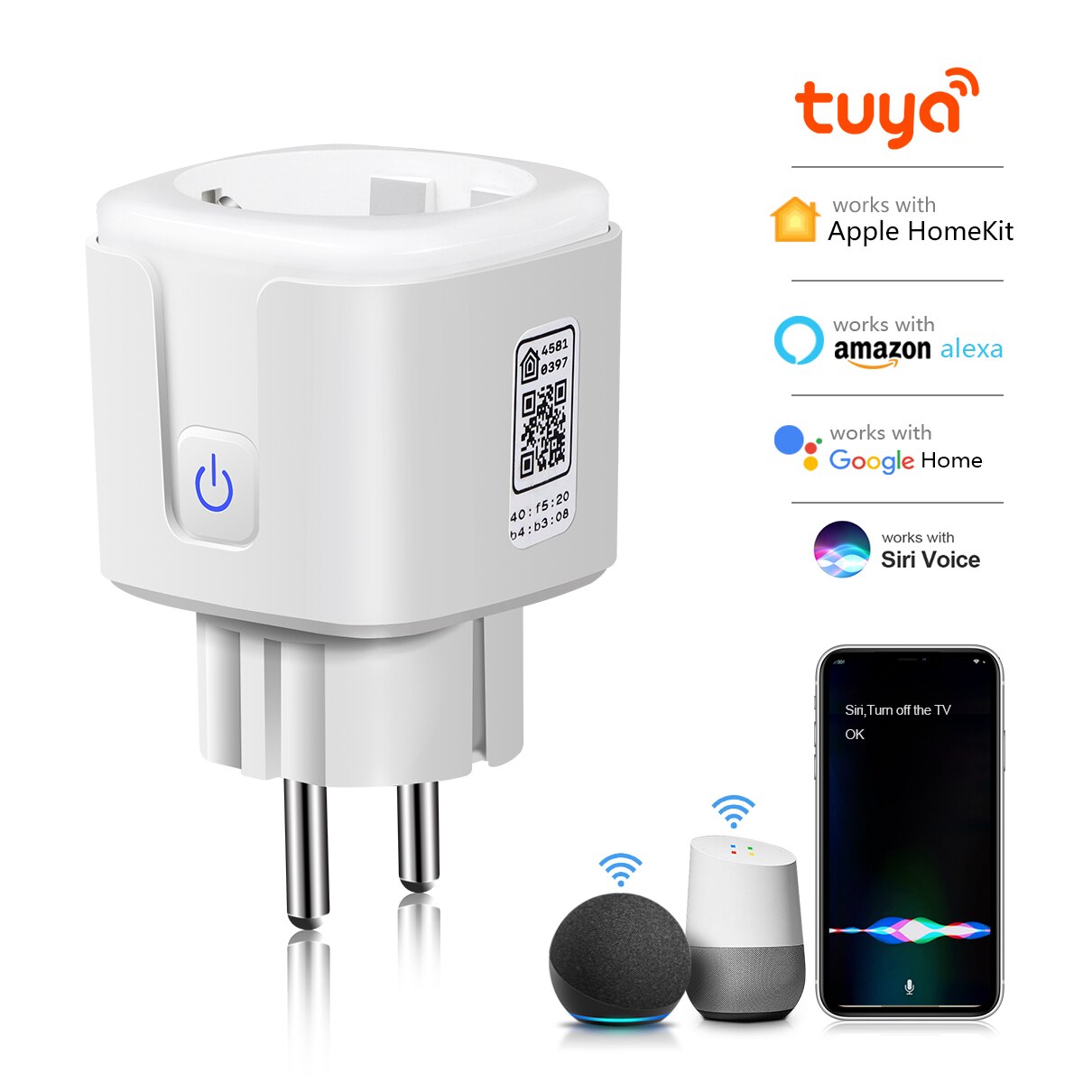 Homekit-enchufe inteligente Tuya para el hogar, enchufe inalámbrico con WIFI, Control por aplicación, interruptor de luz de vida inteligente de 16A para Apple Home, Alexa y asistente de Google