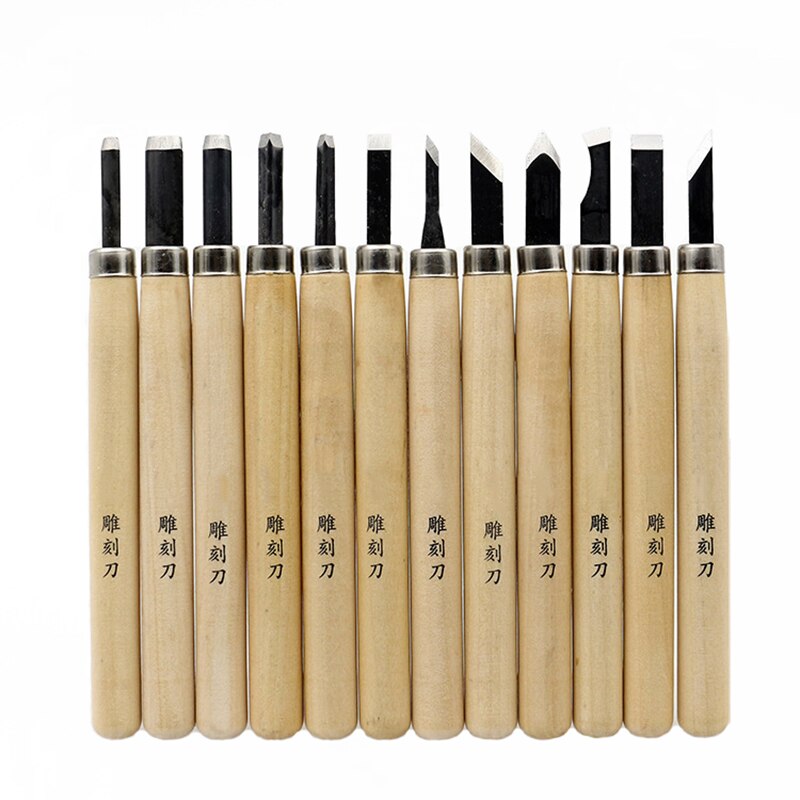 Wood Handmade Carver Chisel Hand Tools Accessaries Rubber Carving Knife Set For Woodworkers Gouges DIY: 12 Piece Set