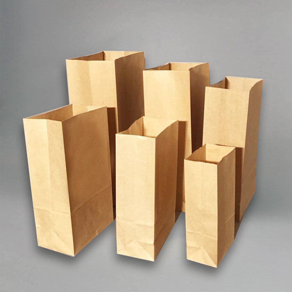 100pcs Kraft Paper Wrap Bag Open Top Eco friendly Lunch Bread Food Snacks Shopping Bag Pouch Packaging Bag