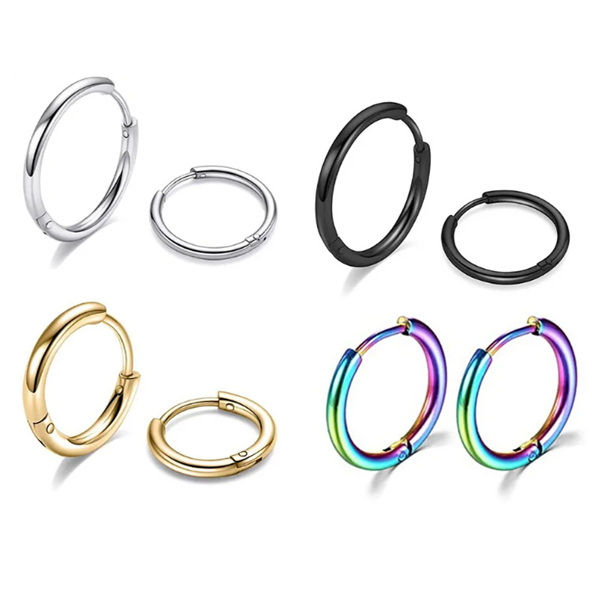 Pendientes de aro pequeños de acero inoxidable 316L, simplicidad de , cartílago, Tragus, Concha, hélice delantera, joyería para Piercing en la oreja, 2/8 Uds.: Blanco / Color amarillo claro