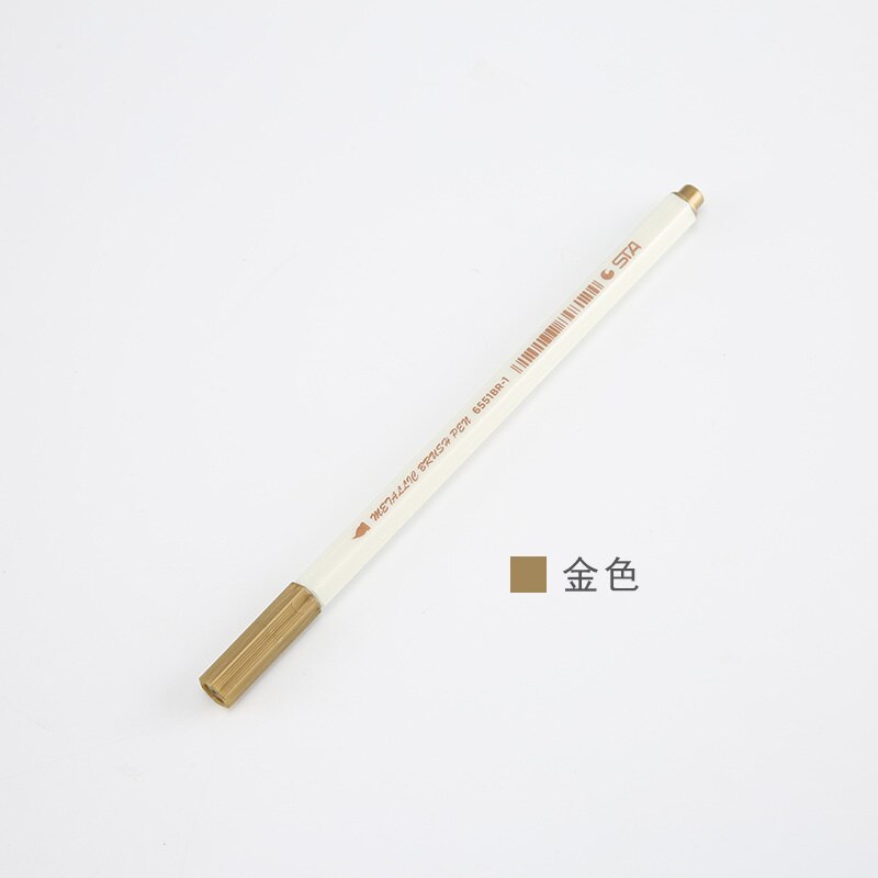 STA Metallic Colorful Brush Marker Pens 10 Colors Available Paint Pens for Decoration Photo Album Note book 1 Piece: Gold