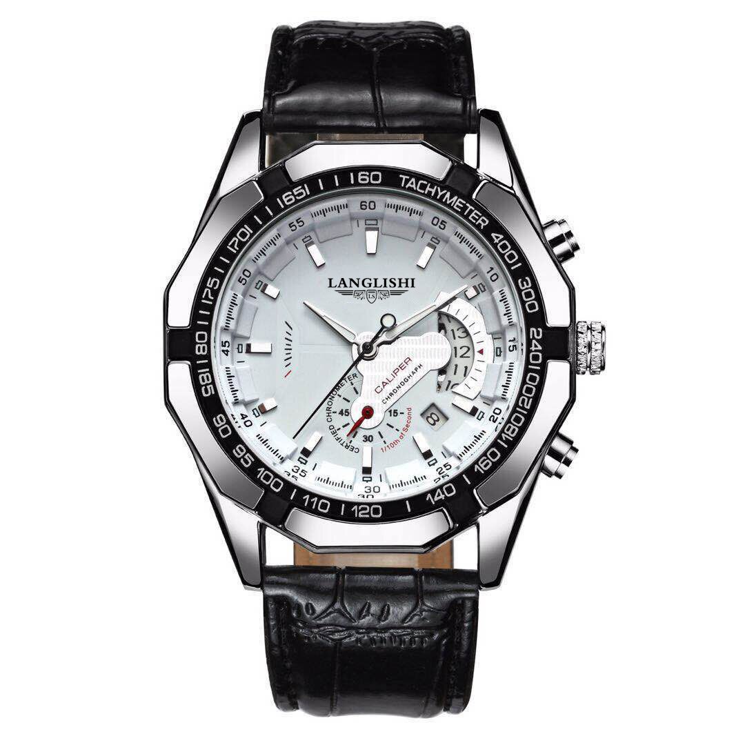 LANGLISHI-reloj analógico de cuarzo para hombre, accesorio de pulsera resistente al agua con cronógrafo, complemento masculino deportivo de de lujo con moderno,: 04 White Black