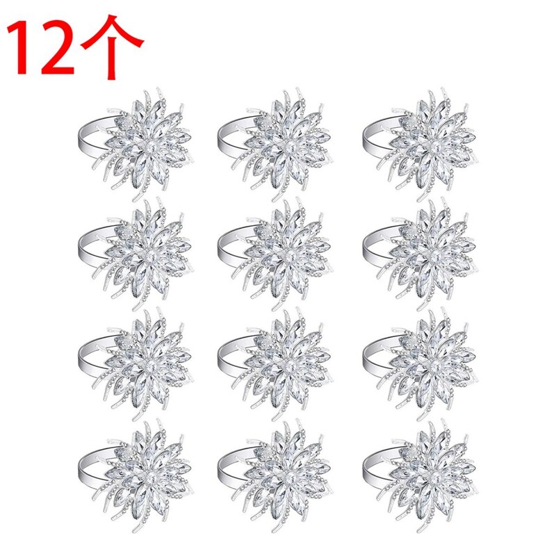 12 Stuks Servetringen Lotus Servet Houder Kerst Serviette Gespen Holder Bloemen Strass Voor Bruiloft Tafel Decor: Default Title