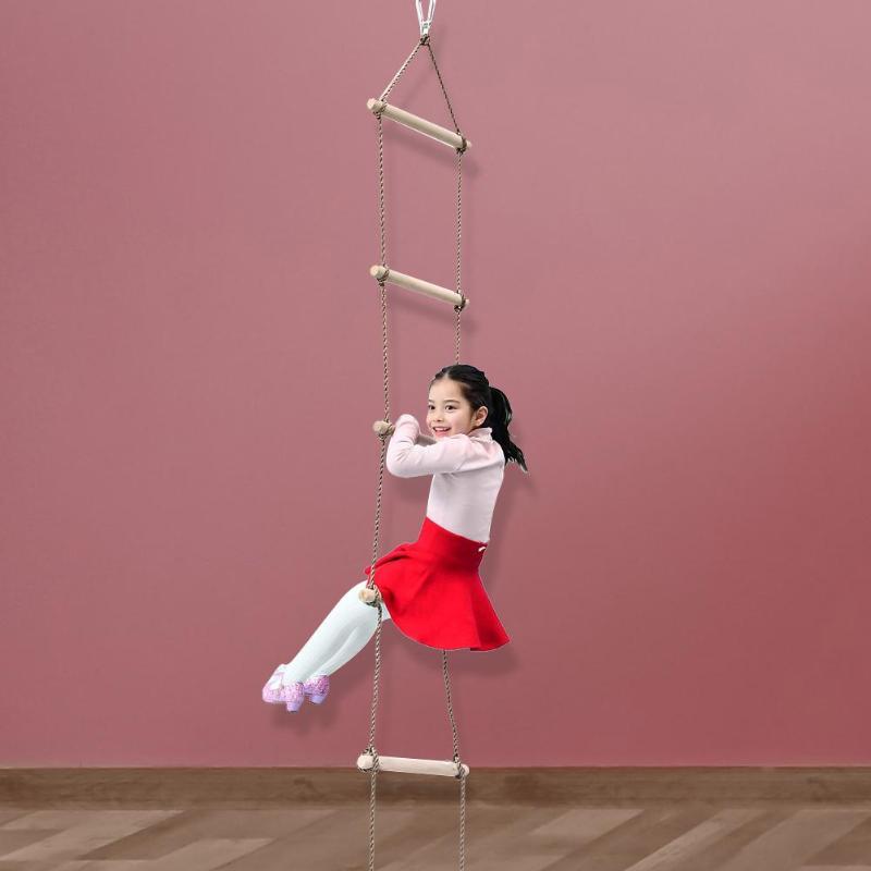 Giocattolo Fitness per bambini scala in corda di legno Multi pioli giocattolo da arrampicata rana salto altalena anelli per bambini corda sportiva sicura altalena girevole rotante